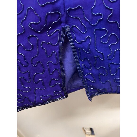 Vintage Formal Sequins Silk Beaded Dress Stenay 80’s Glamour Scallop Sleeves 14 - Picture 8 of 16